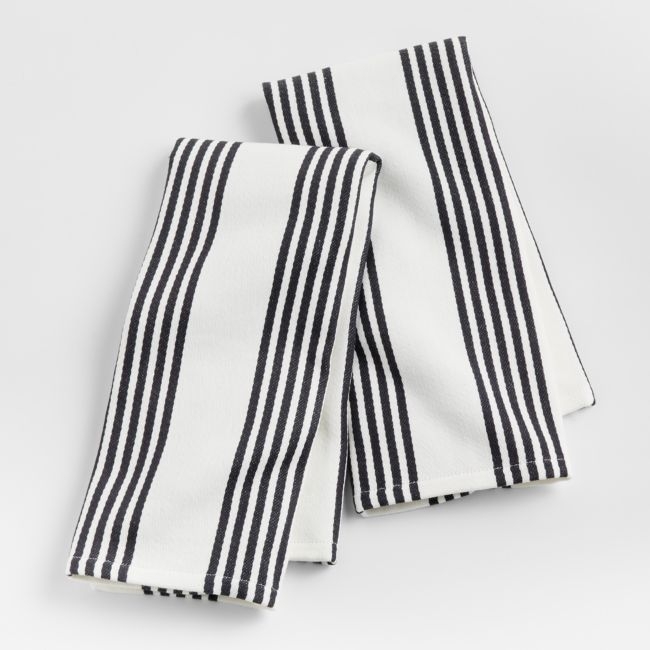 Cuisine White with Black Stripe Organic Cotton Dish Towels, Set of 2 - Image 0