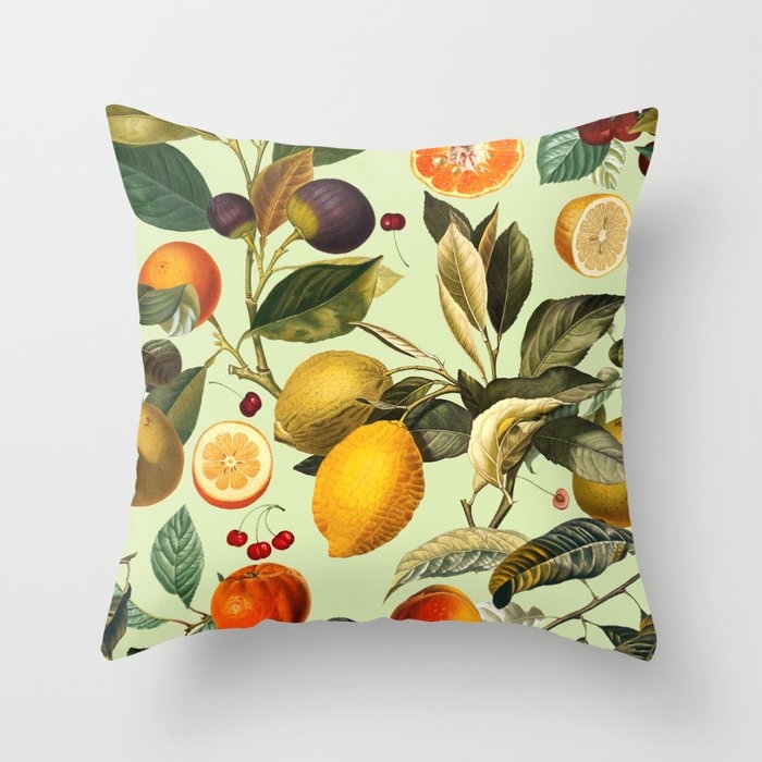Vintage Fruit Pattern Xiii Throw Pillow by Burcu Korkmazyurek - Cover (16" x 16") With Pillow Insert - Outdoor Pillow - Image 0