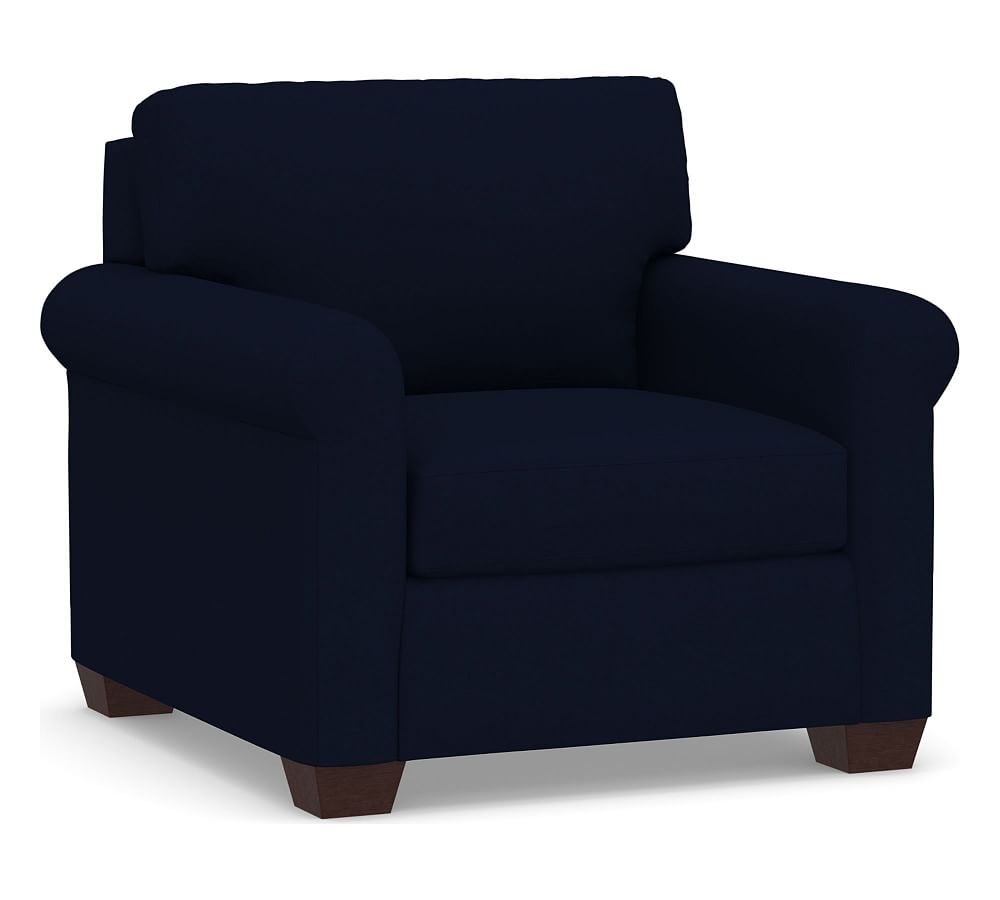 York Roll Arm Upholstered Armchair, Down Blend Wrapped Cushions, Performance Everydaylinen(TM) Navy - Image 0