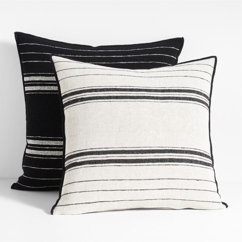 Chatou Organic Cotton Ink Black Stripe 20"x20" Throw Pillow with Down-Alternative Insert - Image 3