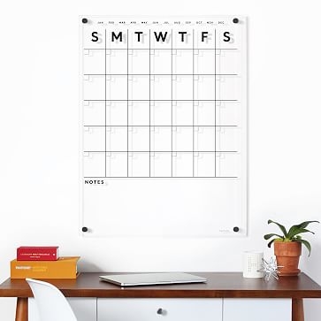 Acrylic Calendar, Bottom Notes, Black Text, Black Hardware, Small - Image 1