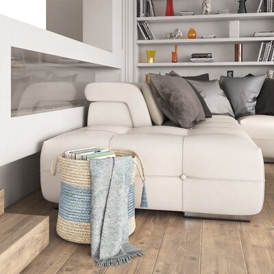 Natural Jute Striped Braided Storage Basket - Image 1