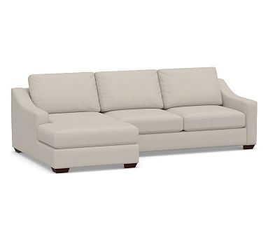 Big Sur Slope Arm Upholstered Right Arm Loveseat with Chaise Sectional, Down Blend Wrapped Cushions, Performance Heathered Tweed Pebble - Image 0