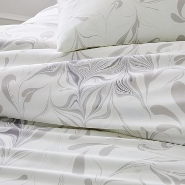 Tencel Feathered Marble Duvet, Full/Queen, Frost Gray - Image 1