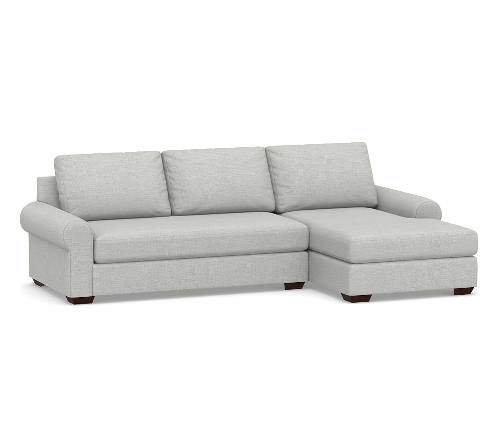 Big Sur Roll Arm Upholstered Left Arm Loveseat with Chaise Sectional and Bench Cushion, Down Blend Wrapped Cushions, Basketweave Slub Ash - Image 0