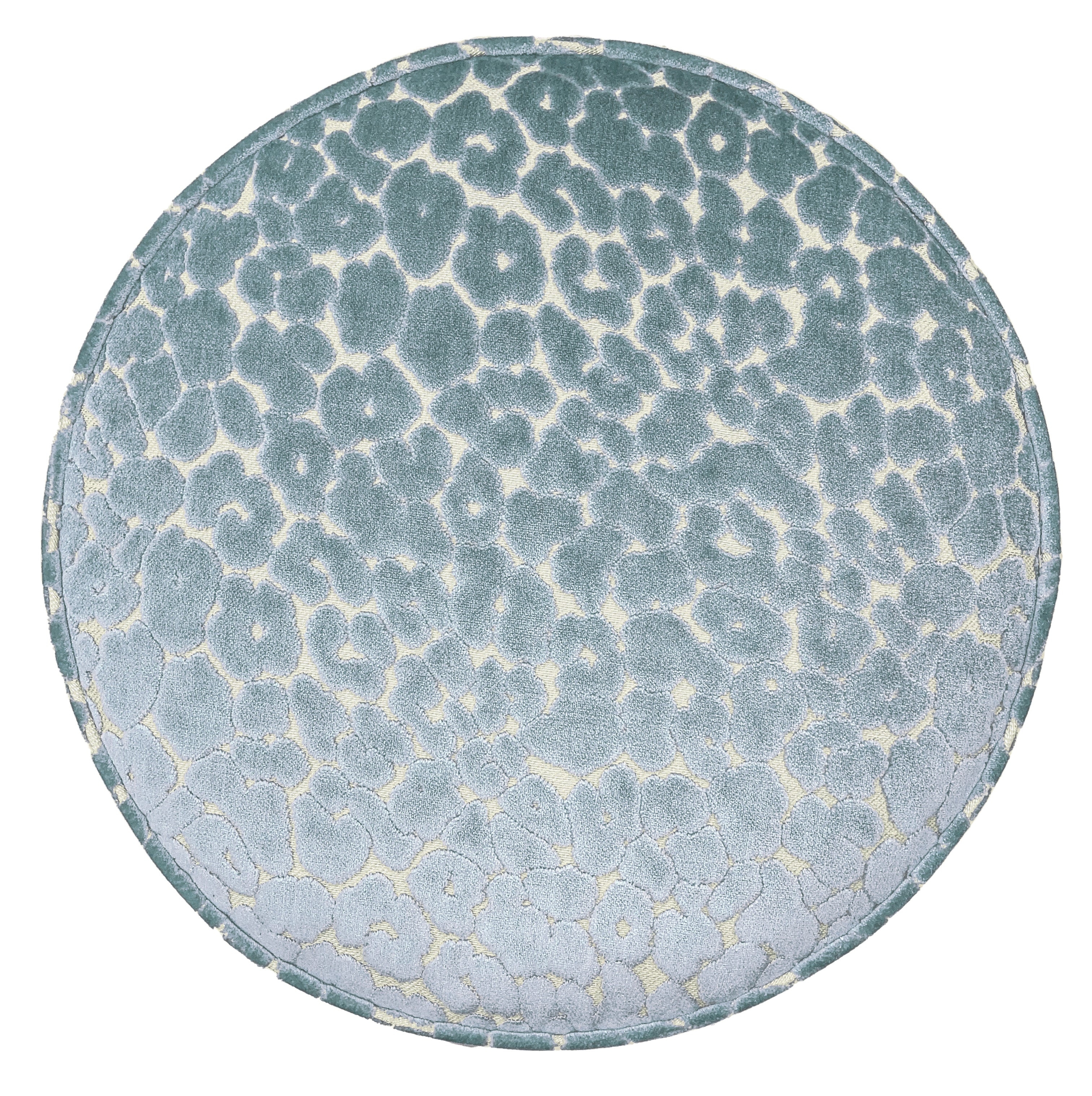 THE TIGHT ROUND OTTOMAN :: LEOPARD CUT VELVET // CERULEAN BLUE - 17" Diameter X 19" Height - Image 3