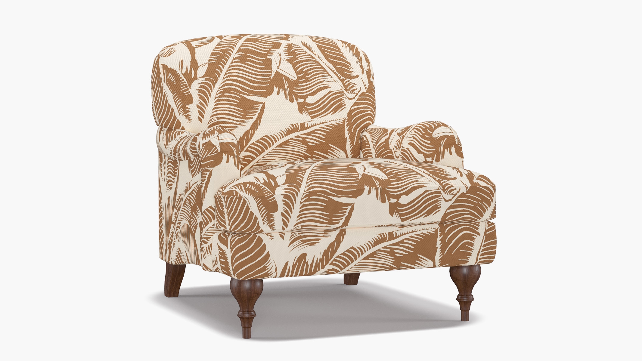 English Roll Arm Chair, Caramel Martinique® Encore, Walnut Turned Wood Leg - Image 1