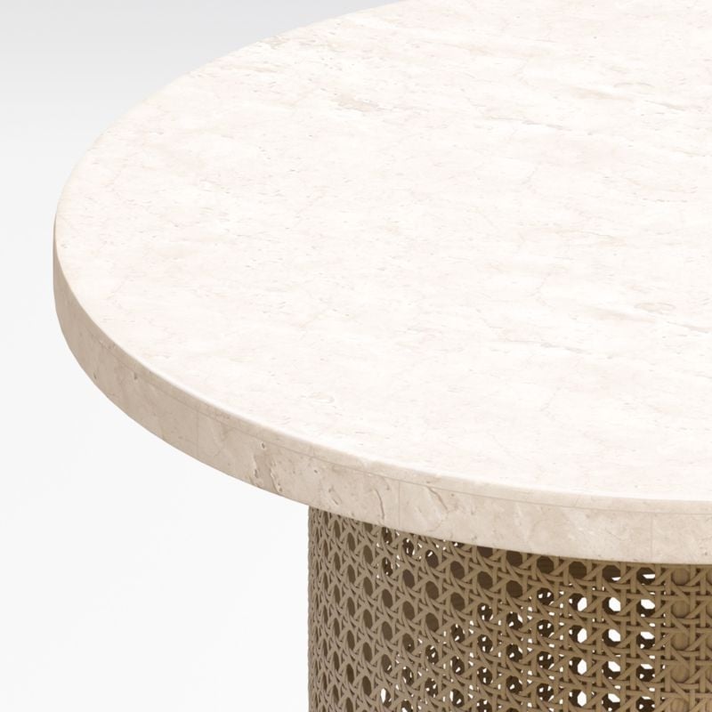 Vernet Travertine Cane Round End Table - Image 2