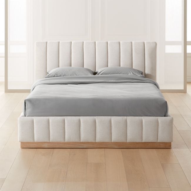 Forte Channeled White Performance Fabric Queen Bed - Image 0