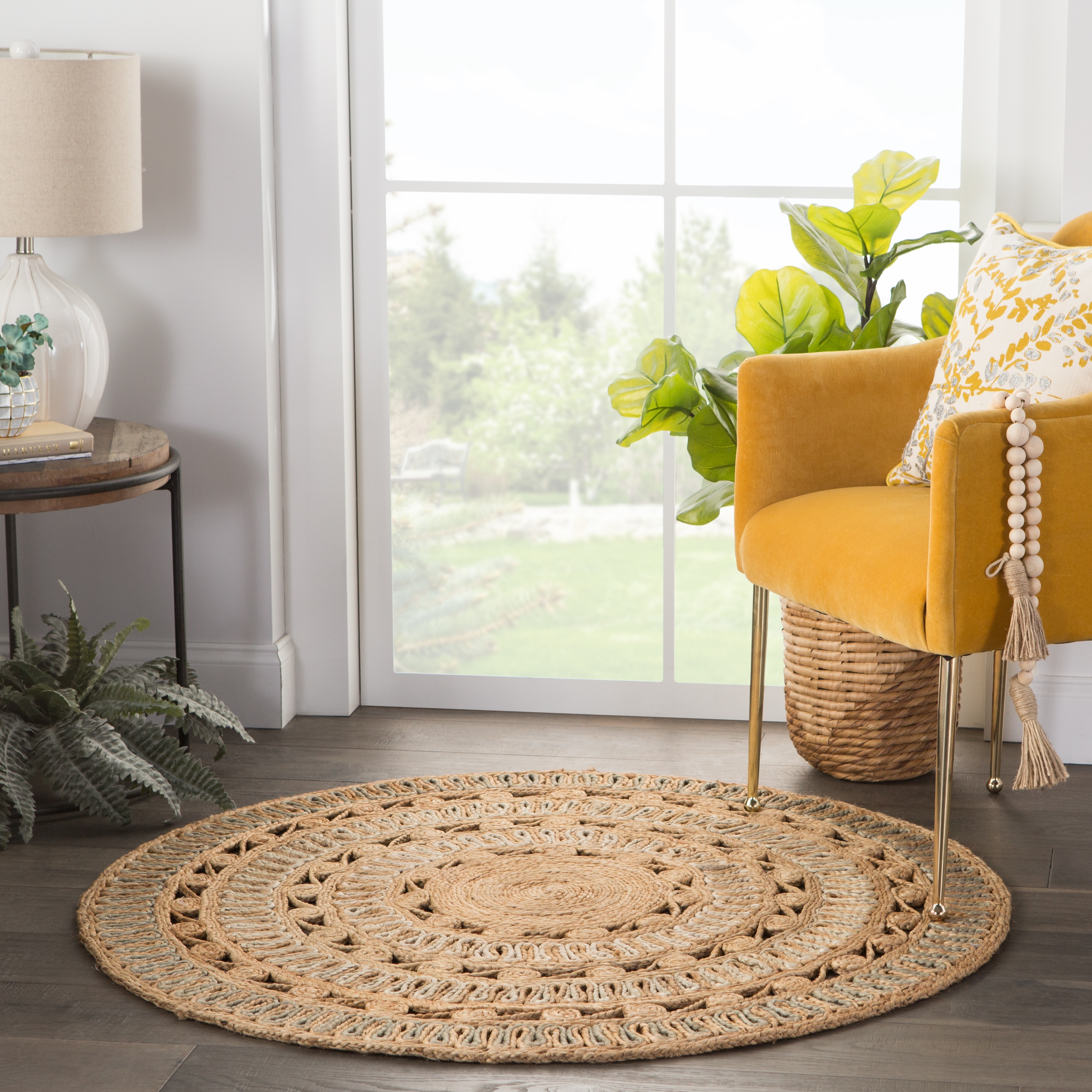 Peony Natural Dots Beige/ Gray Round Area Rug (4'X4') - Image 2