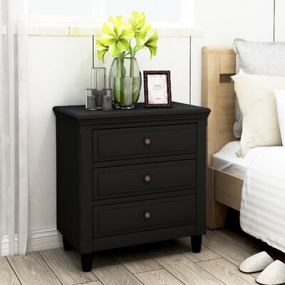 3 Drawers Nightstand, Wood Bedside Storage Cabinet, Accent End Side Table With Solid Wood Legs (Black) - Image 0