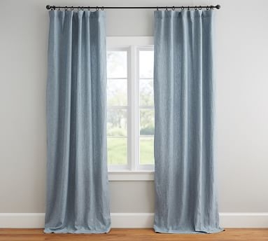 Custom Belgian Flax Linen Curtain, Blue Chambray, 48 x 110" - Image 1