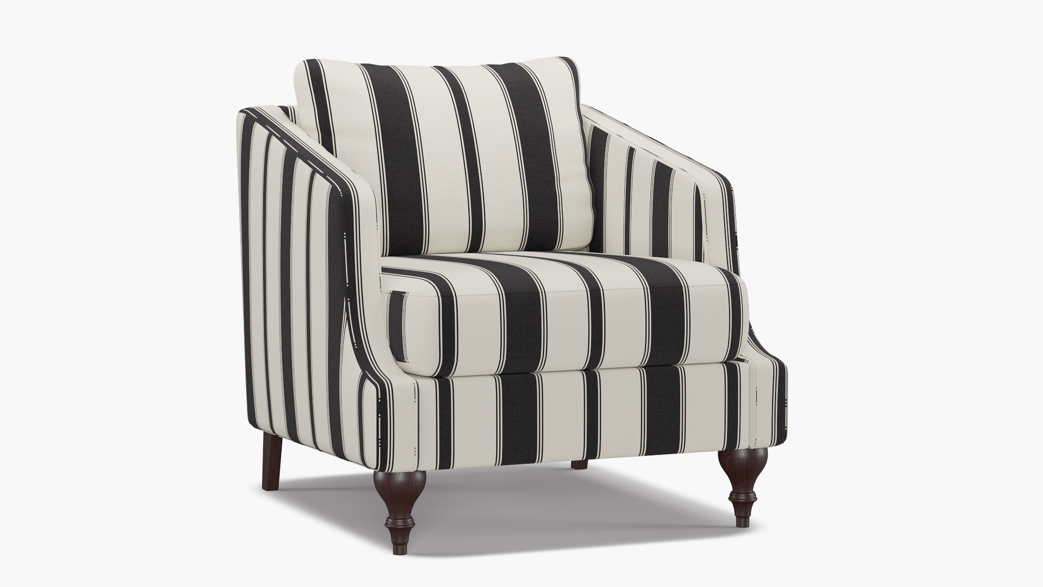 Slope Arm Chair, Ink Clarence Stripe, Espresso Turned Wood Leg - Image 1