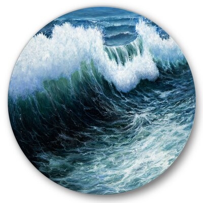 Storm Waves In The Ocean - Nautical & Coastal Metal Circle Wall Art - Image 0