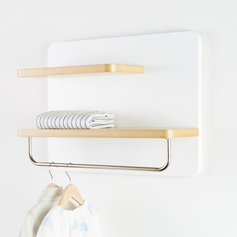 White and Natural Wood Shelf With Rod - Image 1