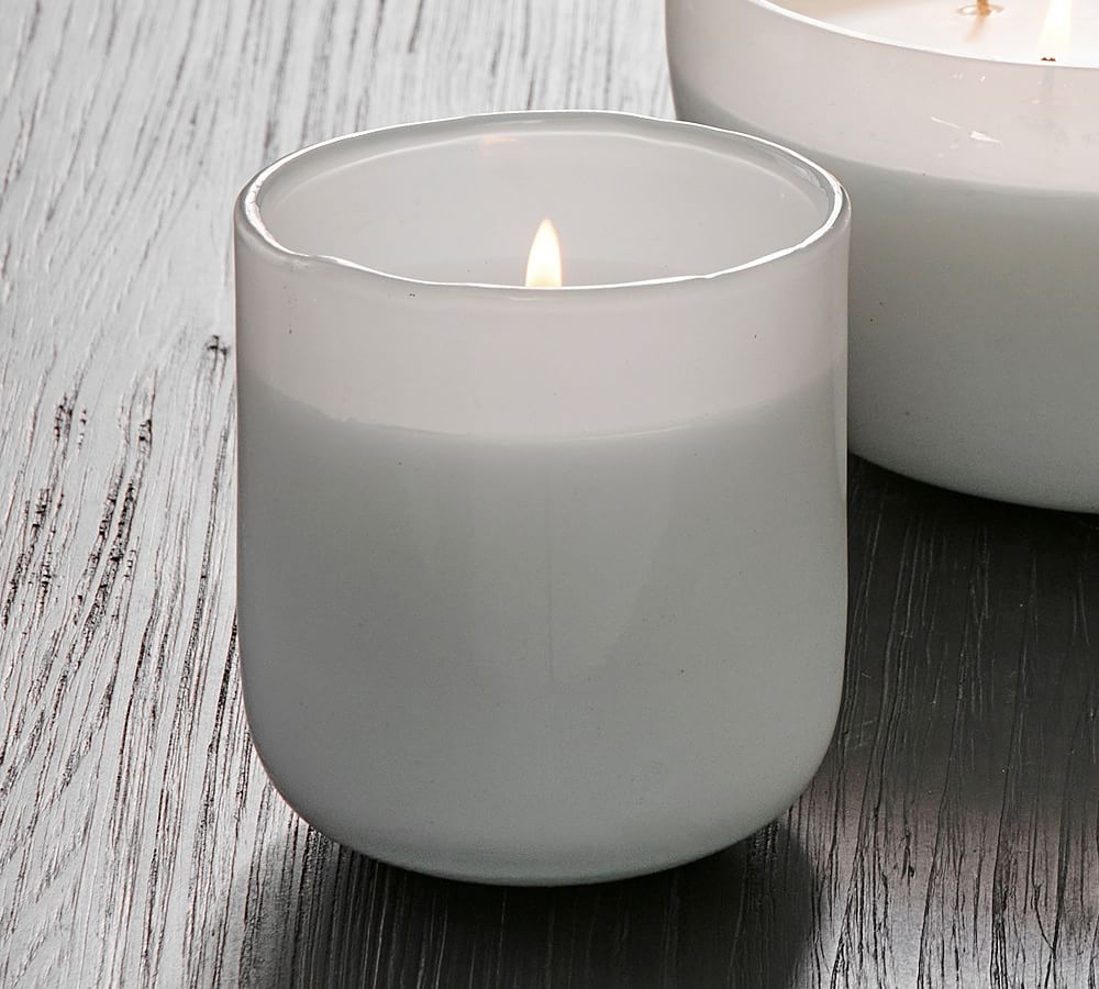 Modern Glass Candle, White, Small, Amalfi Jasmine, 12 oz - Image 0