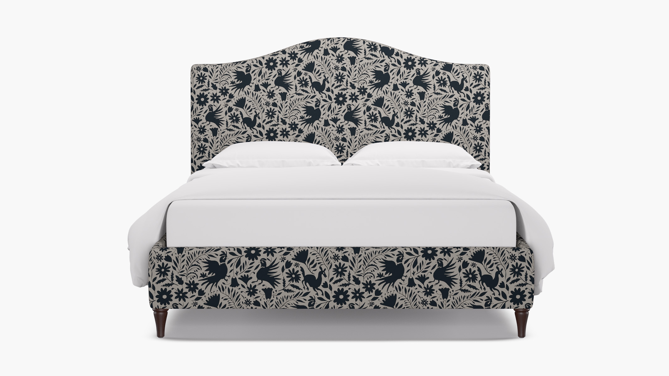 Camelback Bed, Ink Frida, Espresso Decorative Tapered Leg, King - Image 0