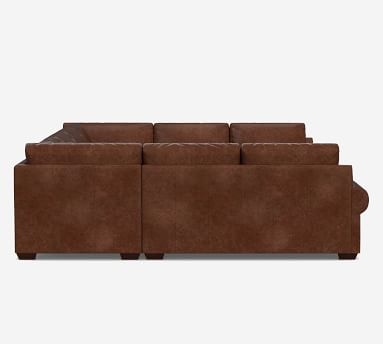 Big Sur Roll Arm Leather U-Sofa Sectional, Down Blend Wrapped Cushions, Legacy Dark Caramel - Image 4