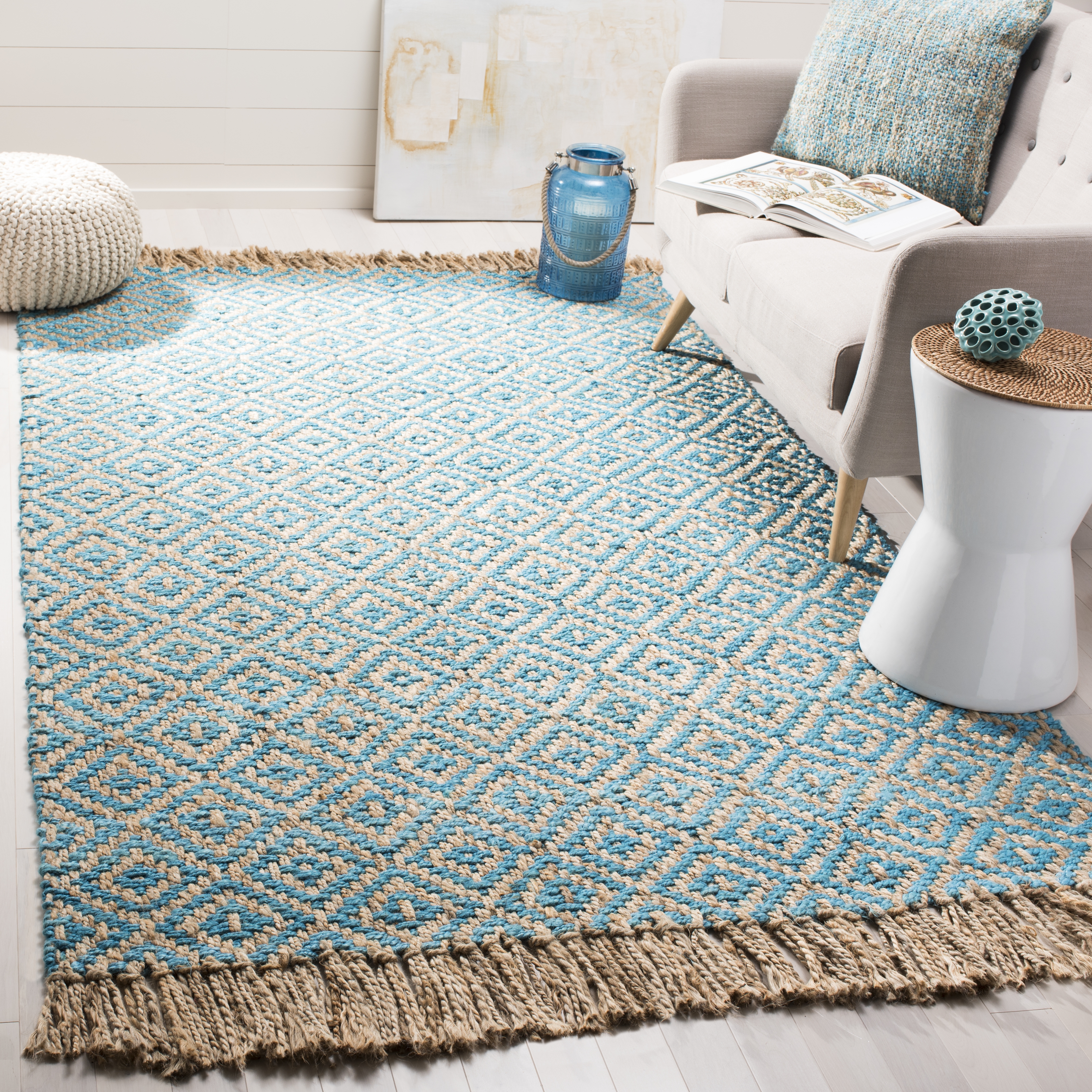 Arlo Home Hand Woven Area Rug, NF266C, Turquoise/Natural,  5' X 8' - Image 1