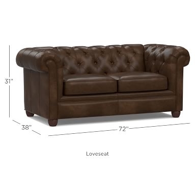 Chesterfield Roll Arm Leather Apartment Sofa 65", Polyester Wrapped Cushions, Churchfield Camel - Image 5