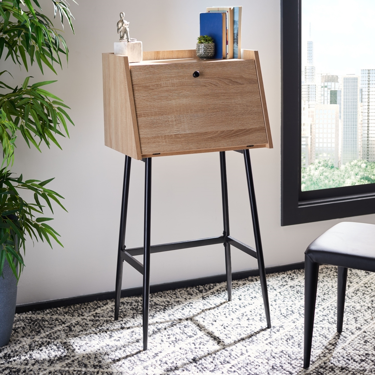 Xander Modern Secretary Desk - Natural / Black - Safavieh - Image 1