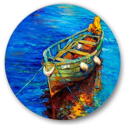 Boats Resting On The Water During Warm Sunset IV - Nautical & Coastal Metal Circle Wall Art - Image 0
