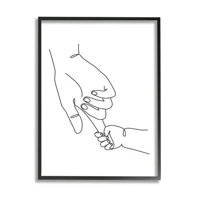 Baby Hands Holding Index Finger Minimal Line Drawing - Image 0
