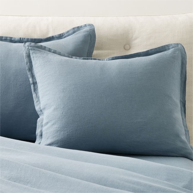 EUROPEAN FLAX™-Certified Linen Slate Blue Standard Pillow Shams Set of 2 - Image 0