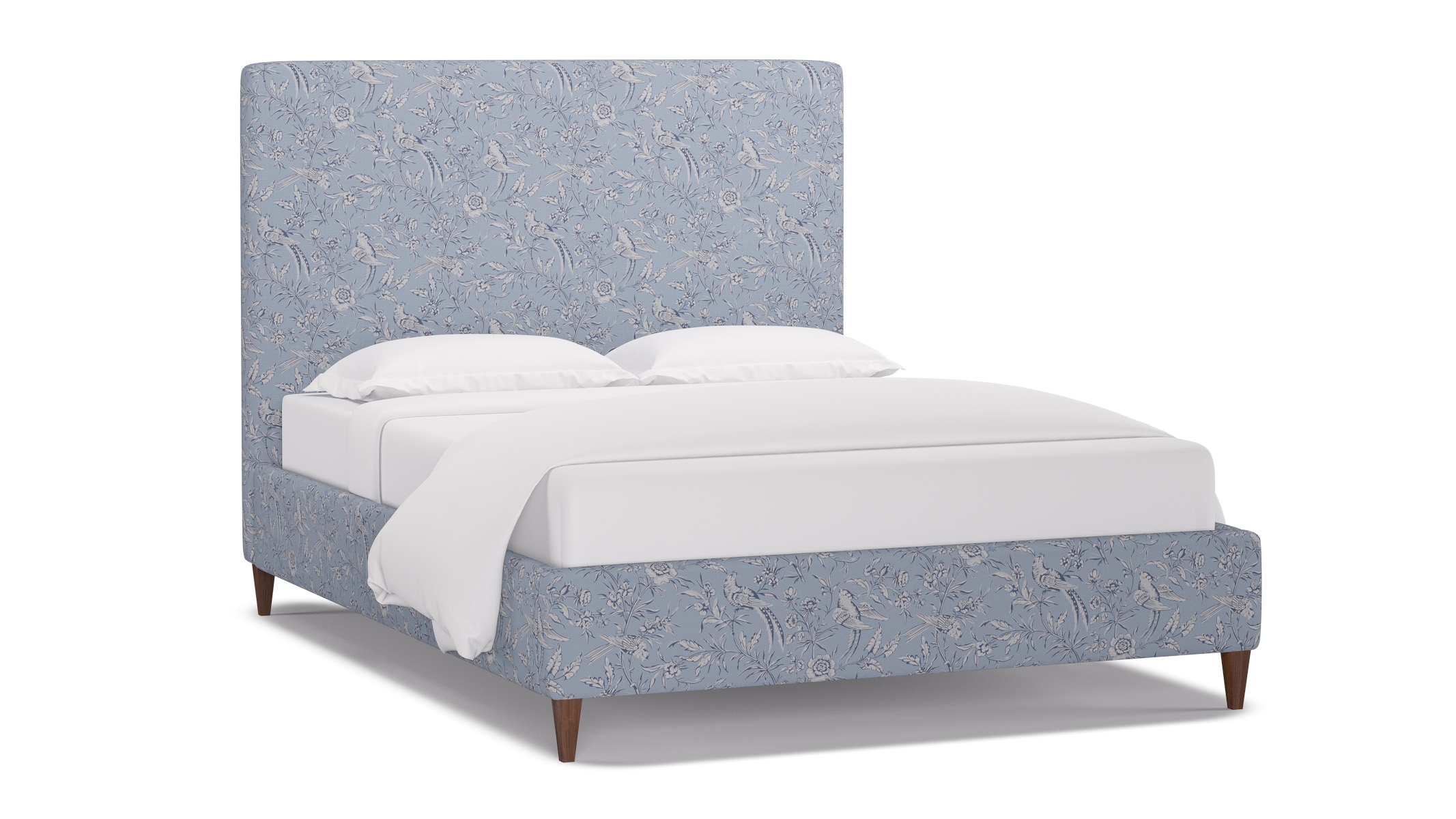 Classic Bed, Blue Aviary, Walnut Square Tapered Leg, Queen - Image 1
