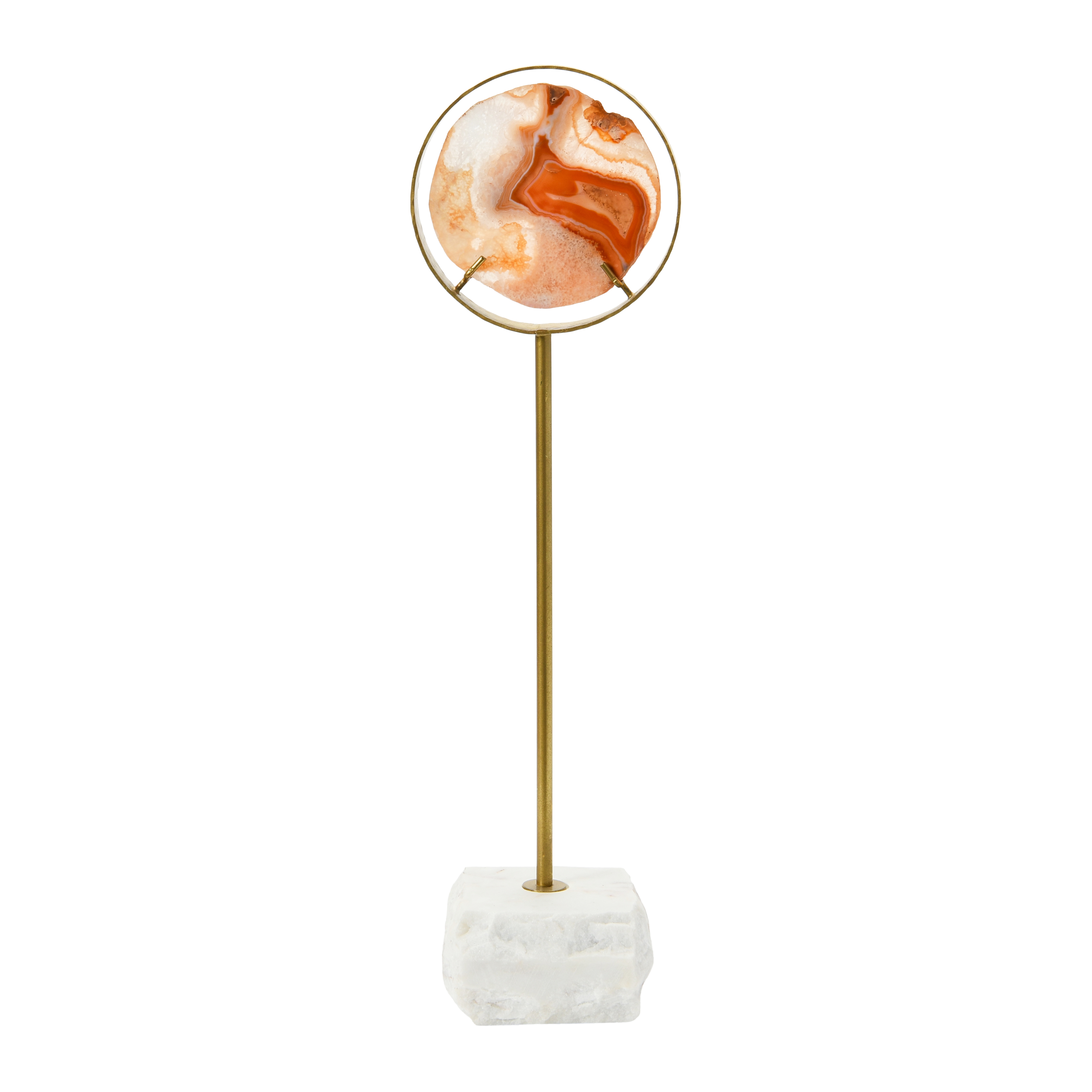Decorative Agate Accent on Metal and Marble Stand, Orange - Image 0