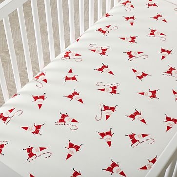 Modern Smiley Santa Fitted Sheet, Crib Red & White Flannel, WE Kids - Image 0