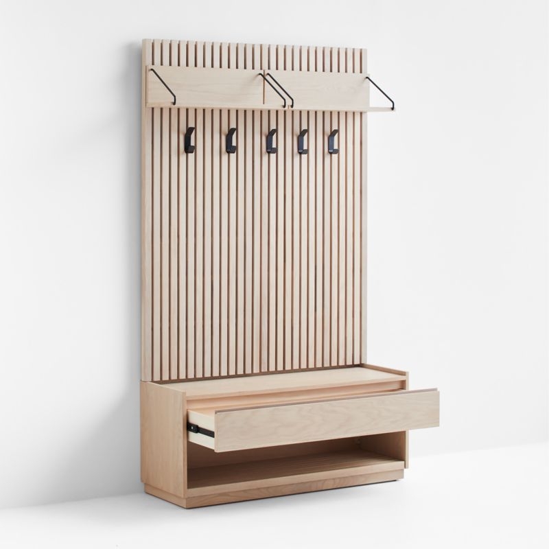 Batten 47.5" White Oak Storage Bench and Panel Set with Reversible Shelf - Image 2