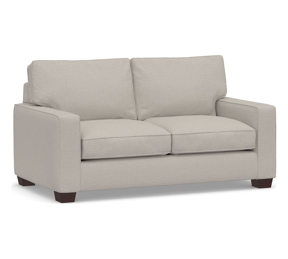 PB Comfort Square Arm Upholstered Loveseat 70.5", Box Edge, Down Blend Wrapped Cushions, Chunky Basketweave Stone - Image 0