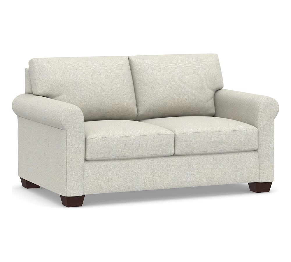 York Roll Arm Upholstered Loveseat 62.5", Down Blend Wrapped Cushions, Performance Heathered Basketweave Dove - Image 0