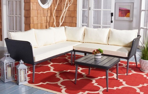 Indoor-Outdoor Serson 4 Pc Sofa Set - Black/Beige - Safavieh - Image 1