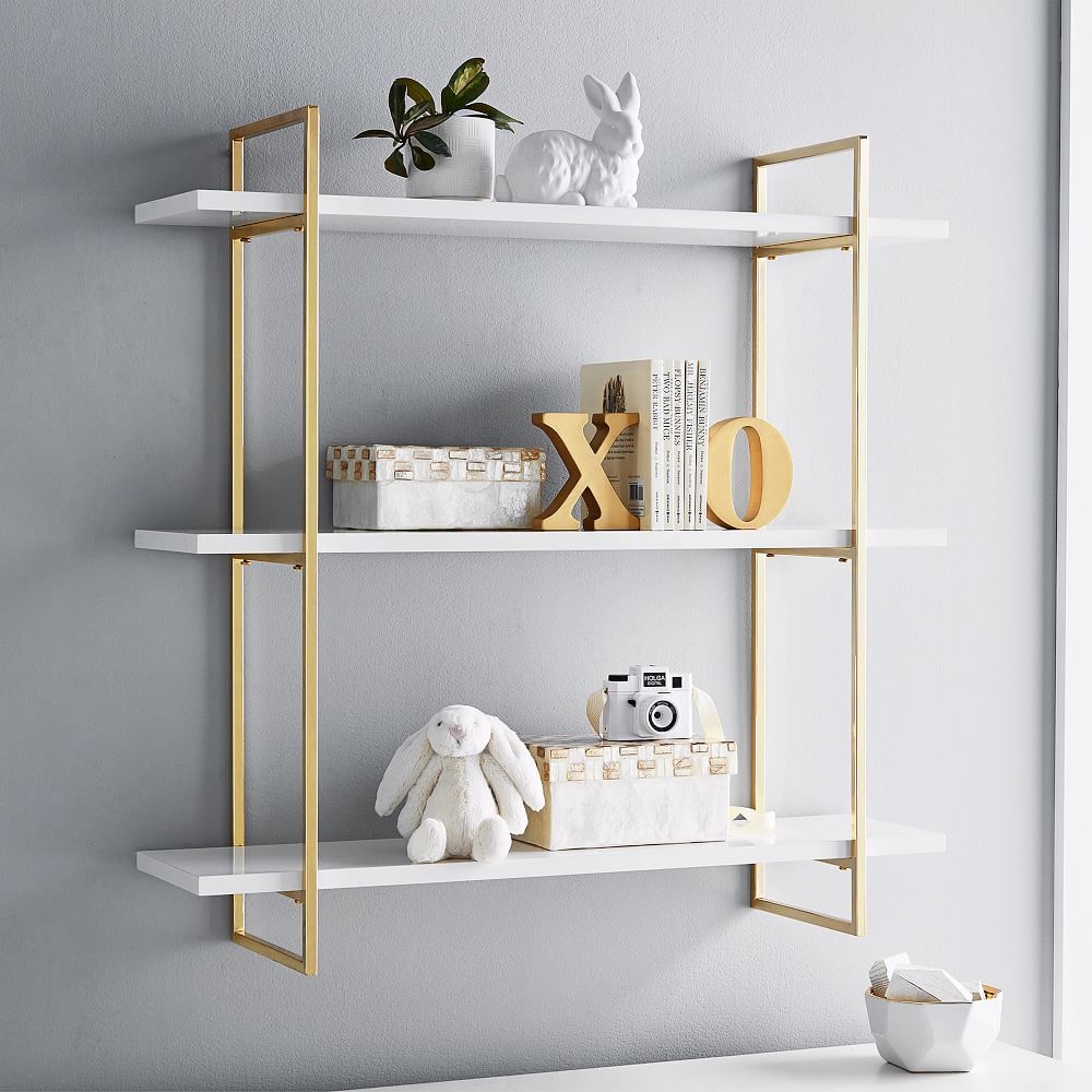 Polished Shelf, 3 Tier, White and Gold, WE Kids - Image 0