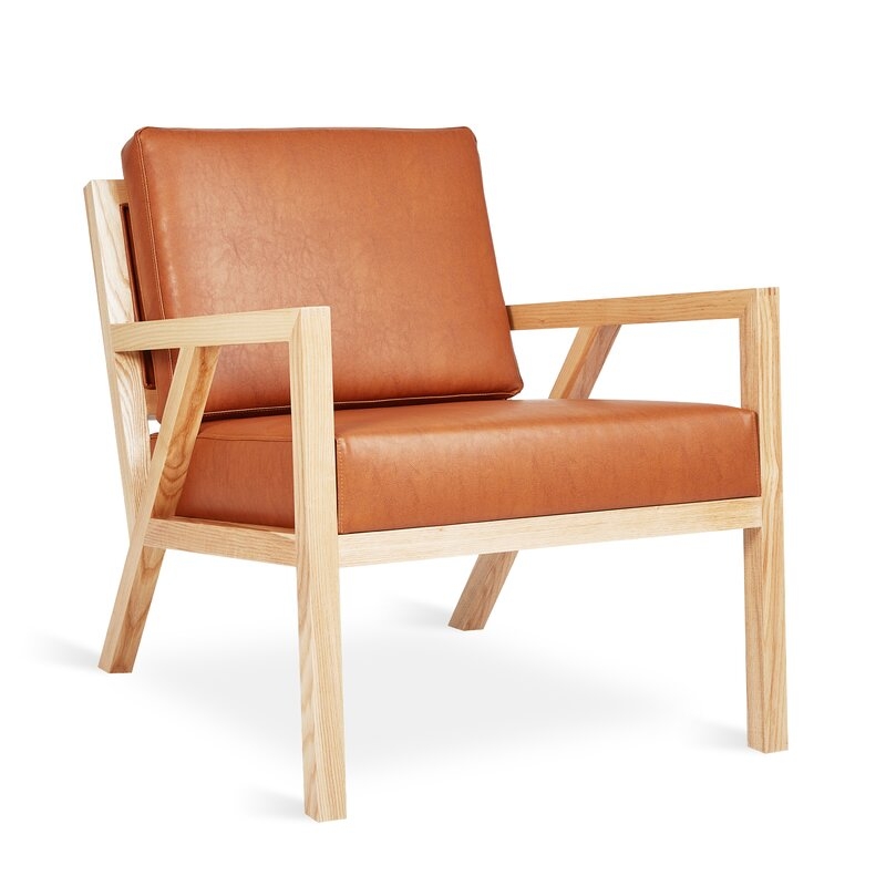 Gus* Modern Truss Lounge Chair Leg Color: Ash Natural, Fabric: Vegan Appleskin Leather Cognac - Image 0