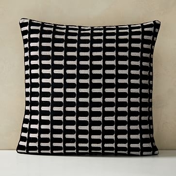 Cut Velvet Archways & Cotton Linen & Vevlet Corners Pillow Cover Set, Black, Set of 2 - Image 1