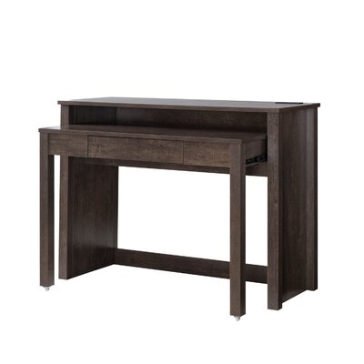 Single Drawer Wooden Pull Out Desk With Power Outlet, Brown - Image 0