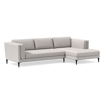 Anton 105" Right 2-Piece Chaise Sectional, Yarn Dyed Linen Weave, Alabaster, Dark Pewter - Image 2