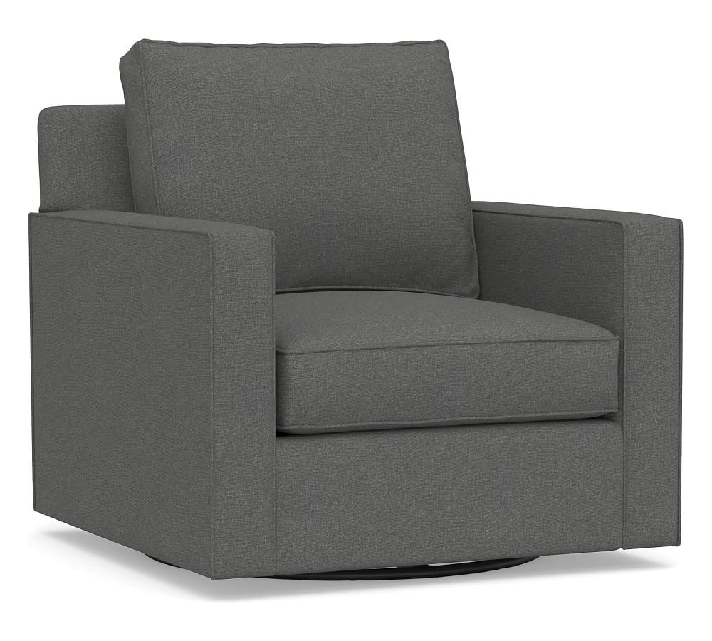 Cameron Square Arm Upholstered Swivel Armchair, Polyester Wrapped Cushions, Park Weave Charcoal - Image 0