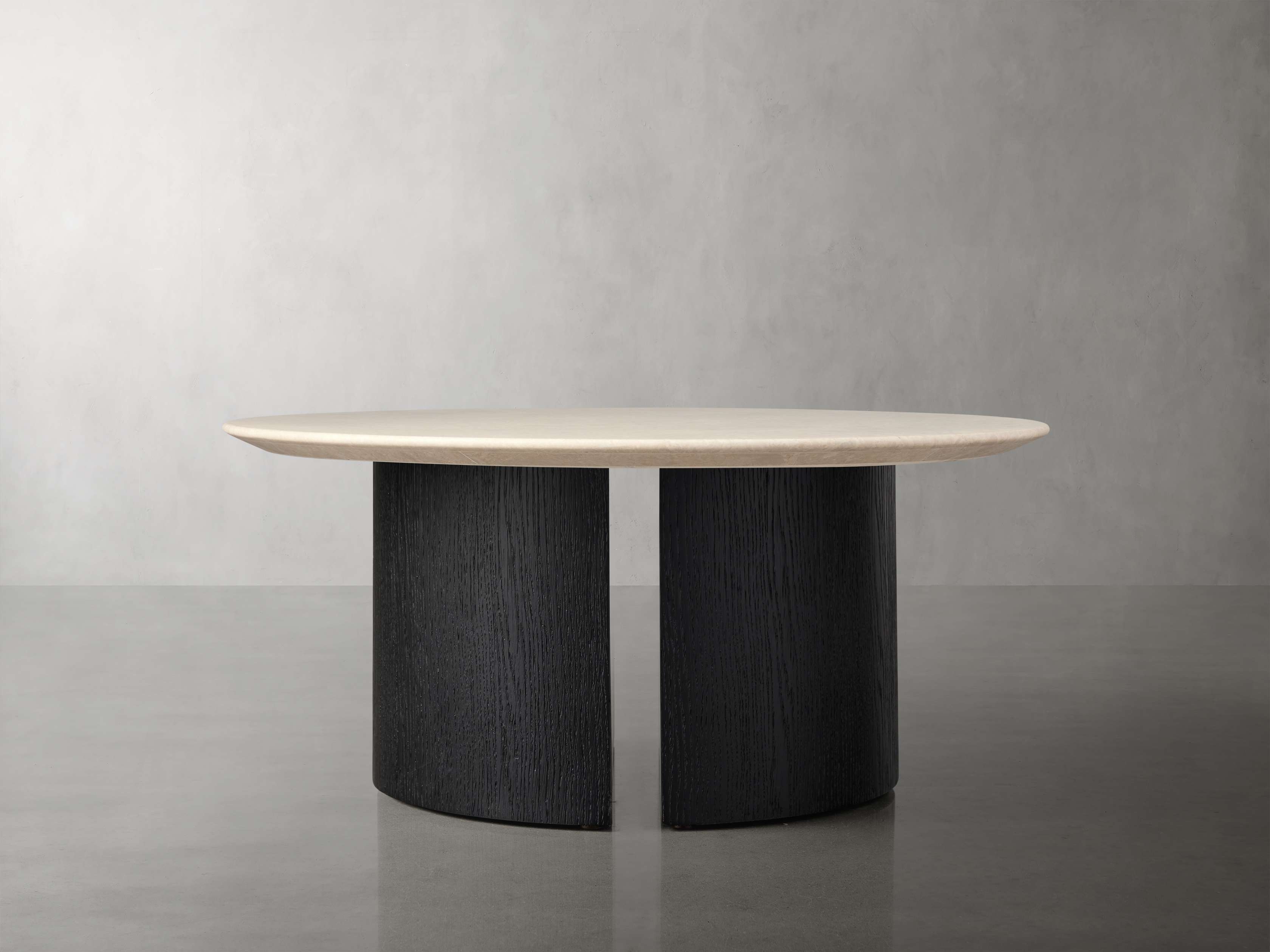 Saint Germain Round Coffee Table with Dauphine Base Stone in Natural  Cream Marble/Ebony 36" - Image 0