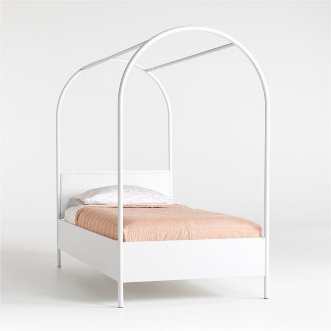 Canyon Arched Kids Twin White Canopy Bed with Upholstered Headboard by Leanne Ford - Image 0