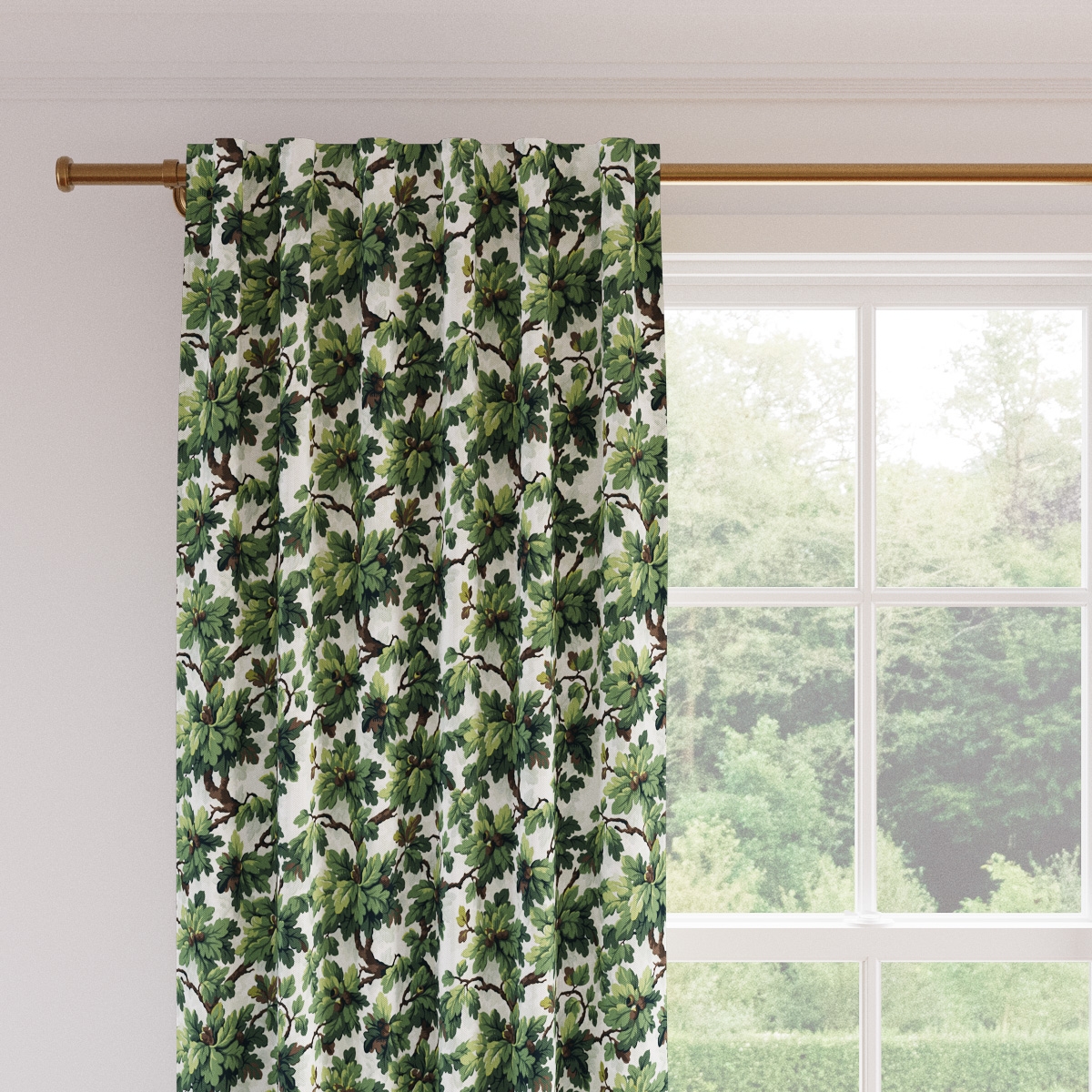 Printed Linen Curtain, Vert Woodland, 50" x 96" - Image 1