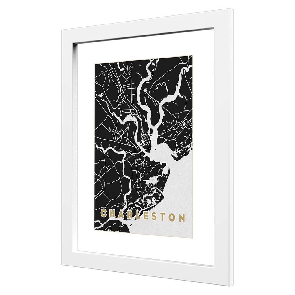 Framed Charleston Map, Black - Image 0