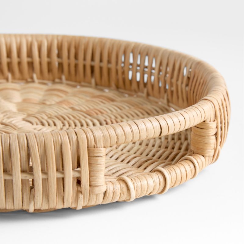 Woven Wicker 15" Round Tray with Handles - Image 2