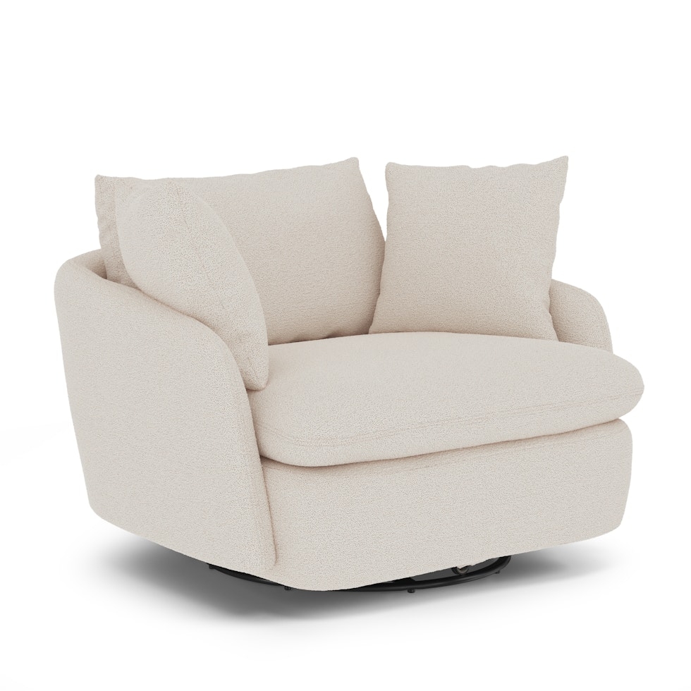 Leigh 47" Grand Swivel Lounge Chair - Ivory Wool Bouclé - Image 0