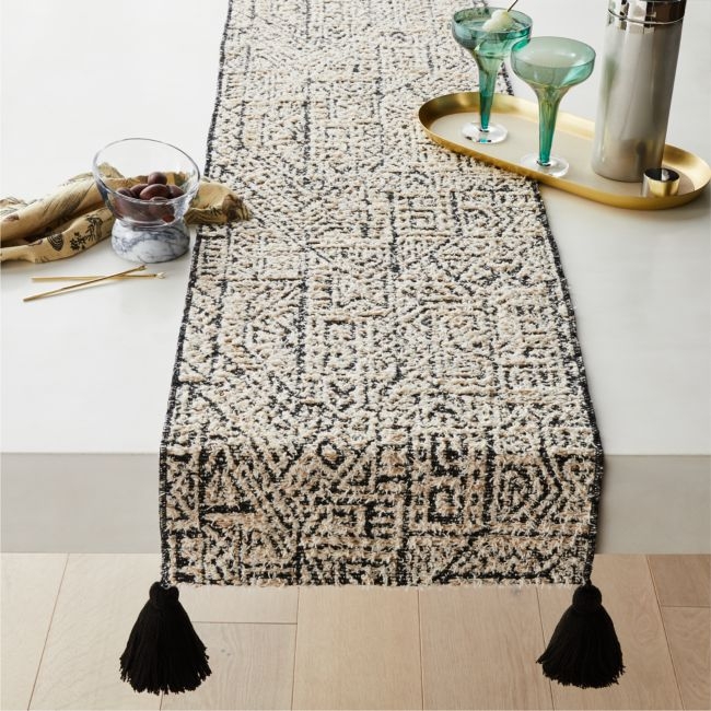 Nava Black and White Patterned Table Runner 14"x90" - Image 0