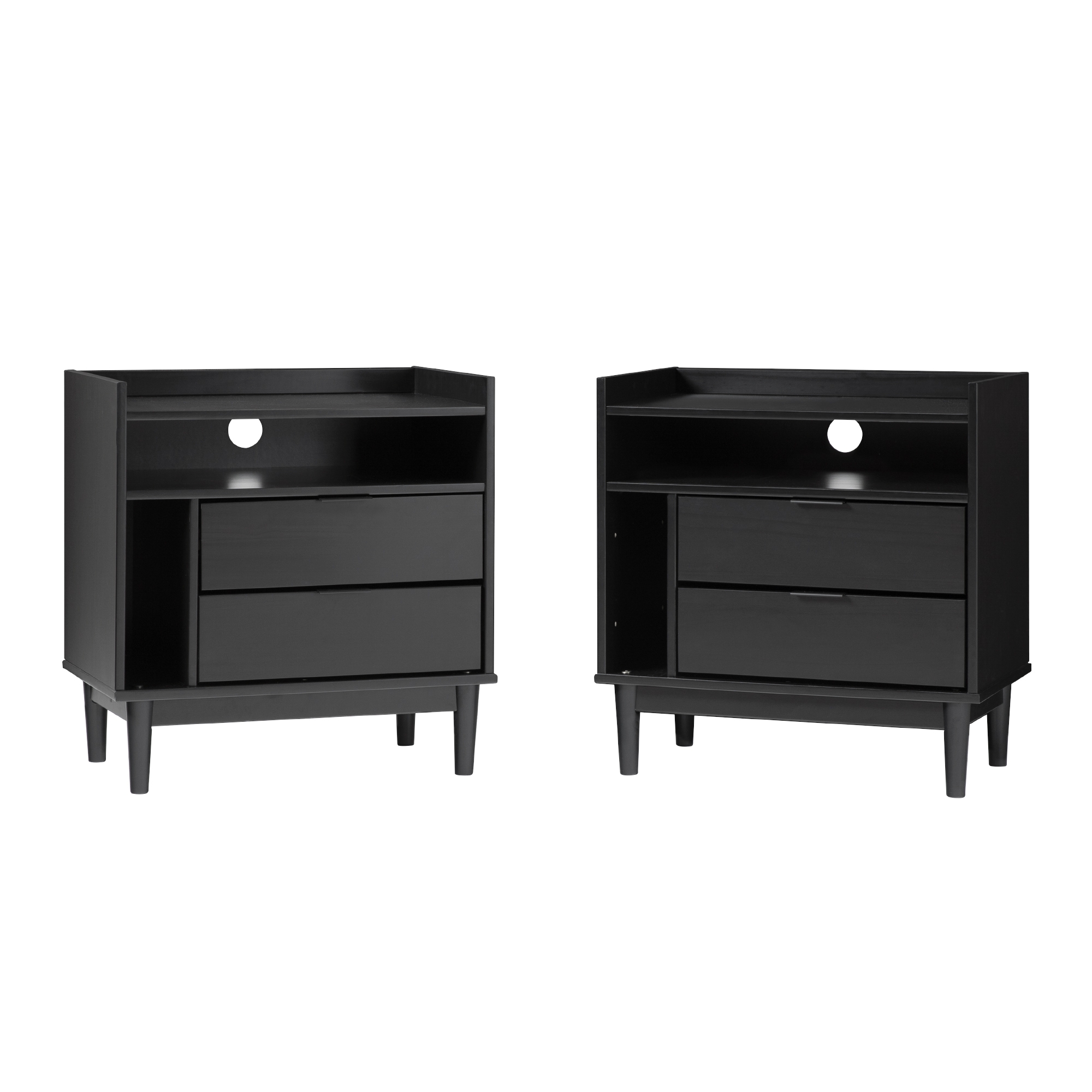 25" Solid Wood 2-Drawer Night Stand with Gallery - 2PK - Black - Image 4
