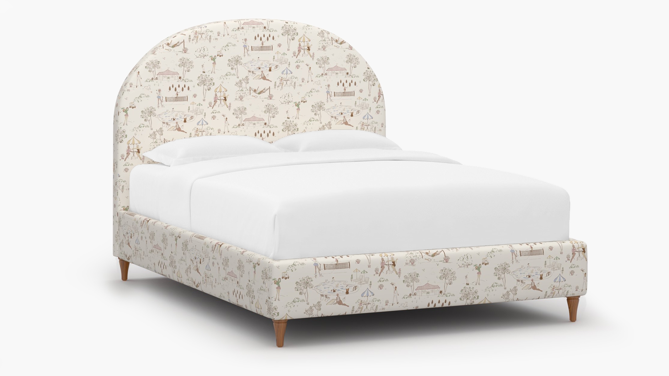 Demilune Bed, Multi Country Club Toile, Walnut Decorative Tapered Leg, Full - Image 1